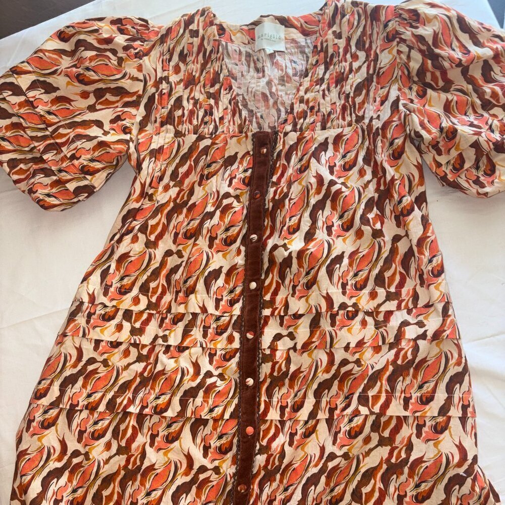 Victoria Dunn Marigold Camille Fall Dress with Velvet Button Trim Pockets Fall S